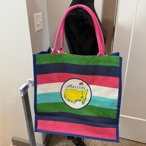 NWT Masters‎ Augusta National Golf Stripe Jute Large Tote Bag Pink Multicolor